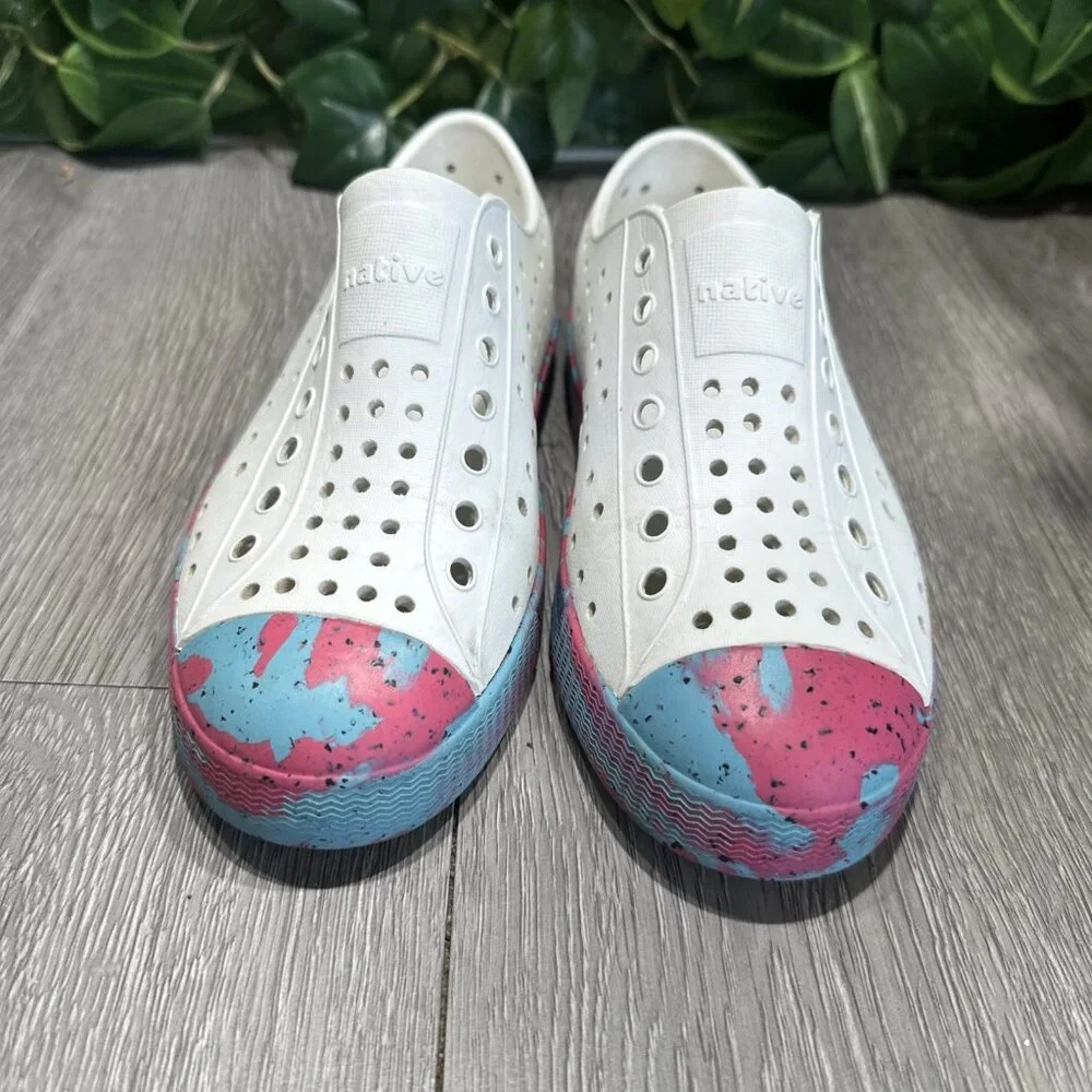 Native Jefferson Slip On Shoes Waterproof Size J1 Navy Blue Palm Marble Unisex